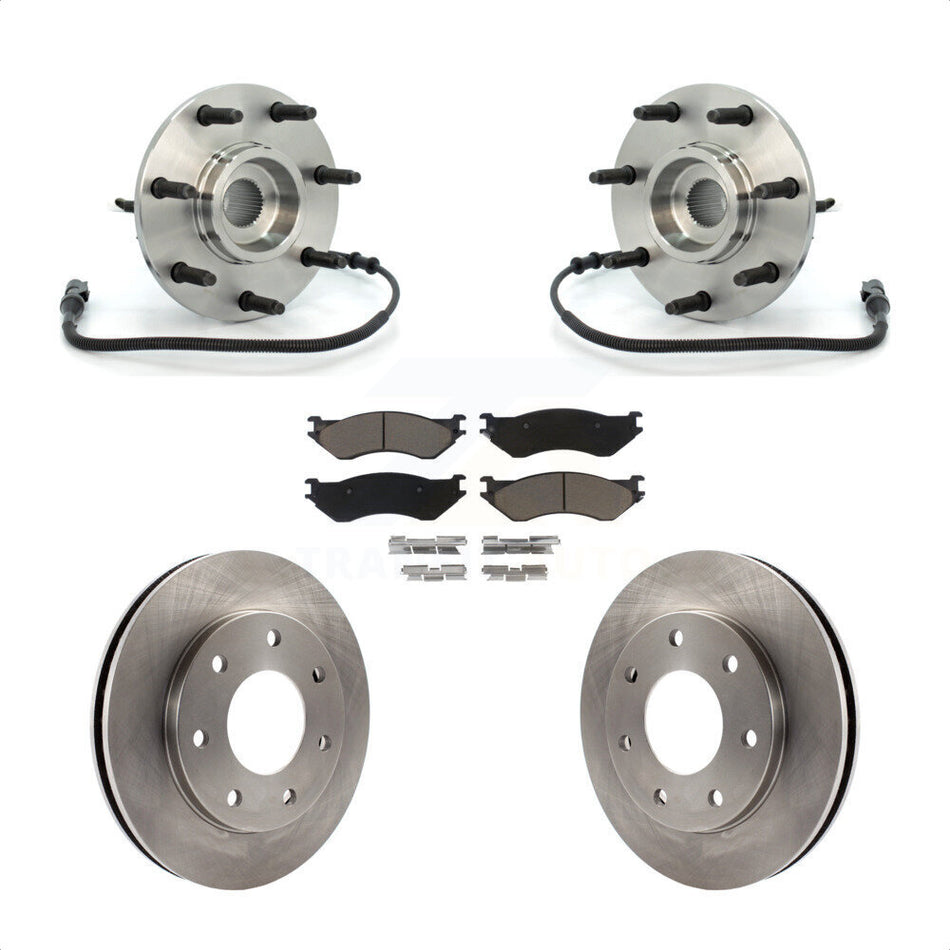 Front Hub Bearing Assembly With Disc Brake Rotors And Ceramic Pads Kit For Ford F-150 Heritage F-250 7 Lug Wheels 4WD with 4-Wheel ABS KBB-122135