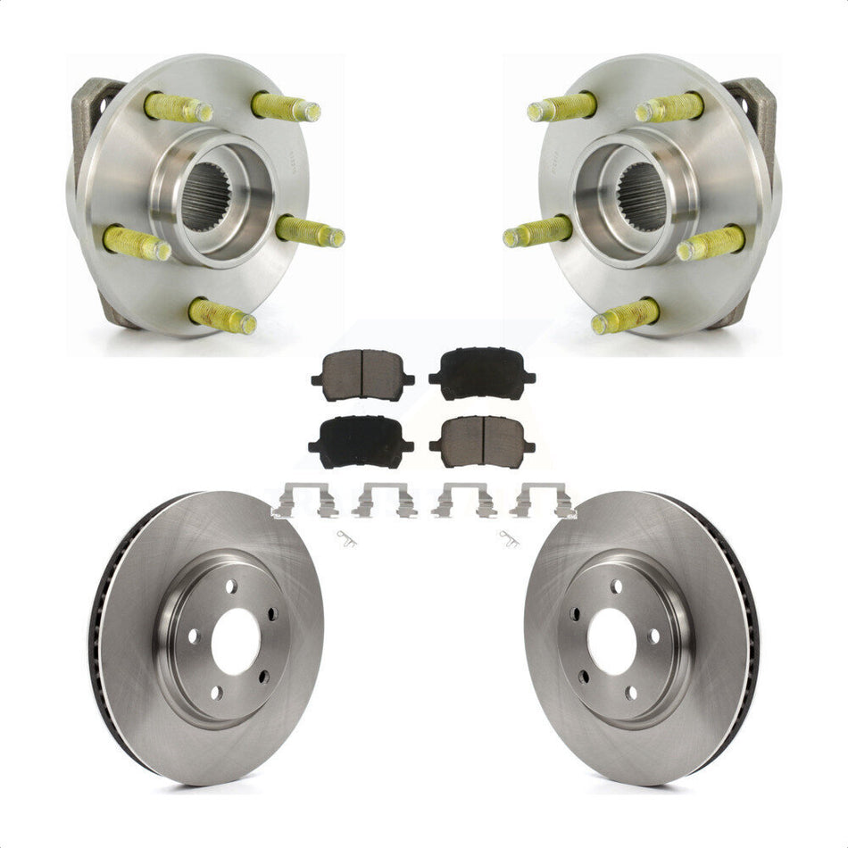 Front Hub Bearing Assembly With Disc Brake Rotors And Ceramic Pads Kit For 2006-2007 Pontiac G6 Non-ABS 296mm Diameter Rotor KBB-122209