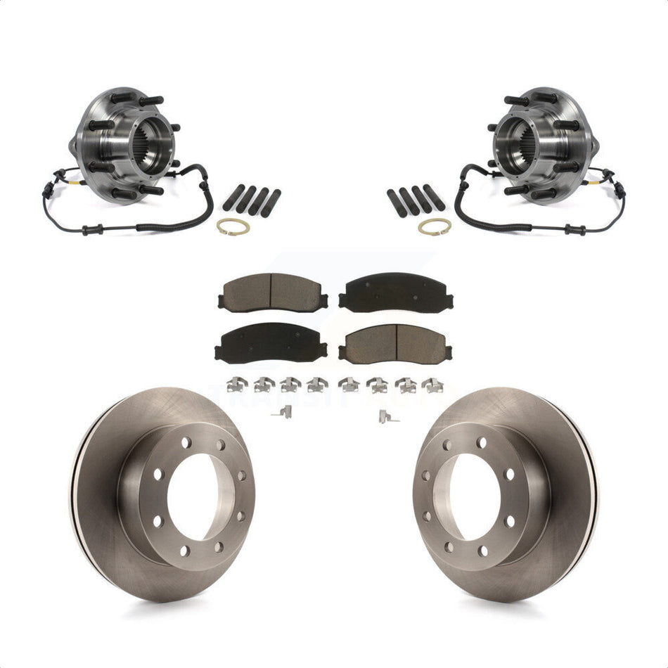 Front Hub Bearing Assembly With Disc Brake Rotors And Ceramic Pads Kit For 2012 Ford F-350 Super Duty 4WD Dual Rear Wheels KBB-122236