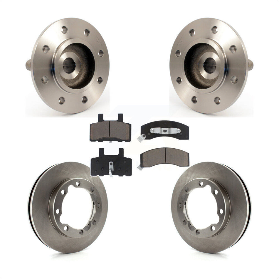Front Hub Bearing Assembly With Disc Brake Rotors And Ceramic Pads Kit For 1999 Dodge Ram 2500 4WD with 2-Wheel ABS 4 Hole Rectangular Flange KBB-122254