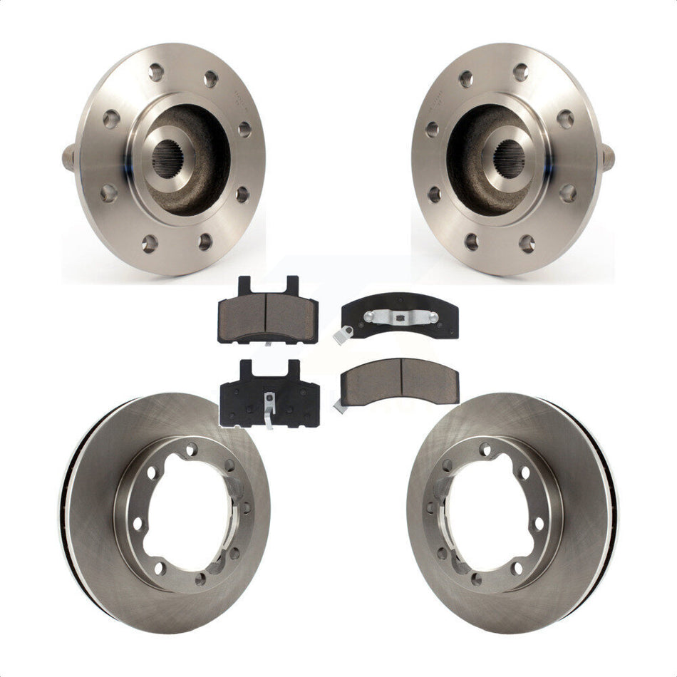 Front Hub Bearing Assembly With Disc Brake Rotors And Ceramic Pads Kit For 1999 Dodge Ram 2500 4WD with 2-Wheel ABS 4 Hole Rectangular Flange KBB-122254