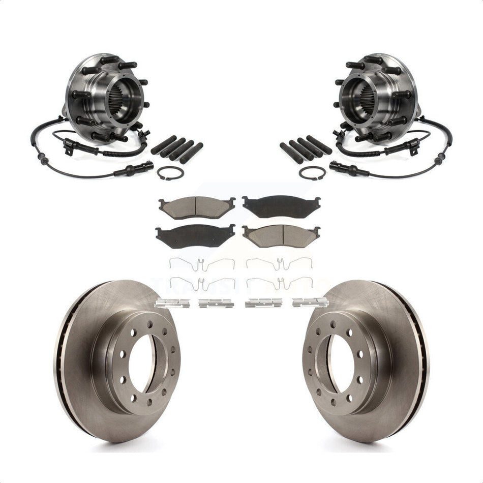 Front Hub Bearing Assembly With Disc Brake Rotors And Ceramic Pads Kit For 2005-2010 Ford F-550 Super Duty 4 X Dual Rear Wheels KBB-122464