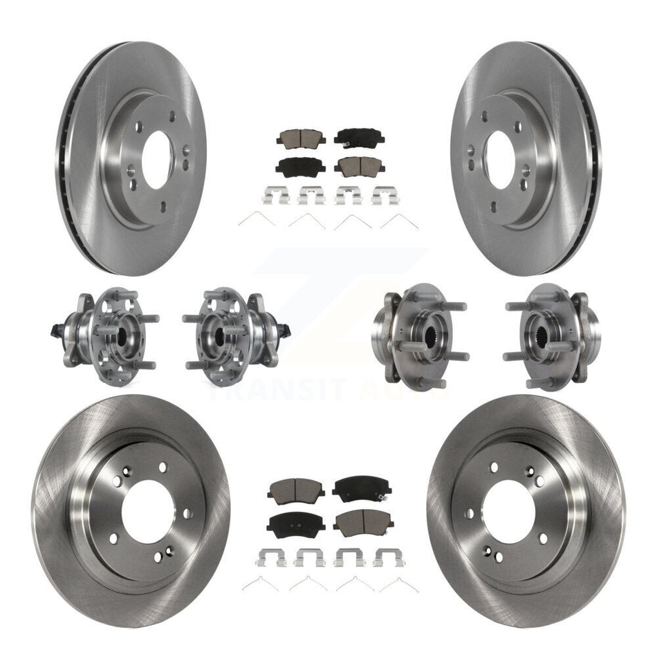 Front Rear Hub Bearings Assembly Disc Brake Rotors And Ceramic Pads Kit (10Pc) For 2018-2019 Kia Niro Hyundai Ioniq KBB-122648
