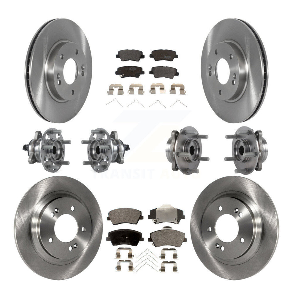 Front Rear Hub Bearings Assembly Disc Brake Rotors And Semi-Metallic Pads Kit (10Pc) For 2018-2019 Kia Niro Hyundai Ioniq KBB-122662