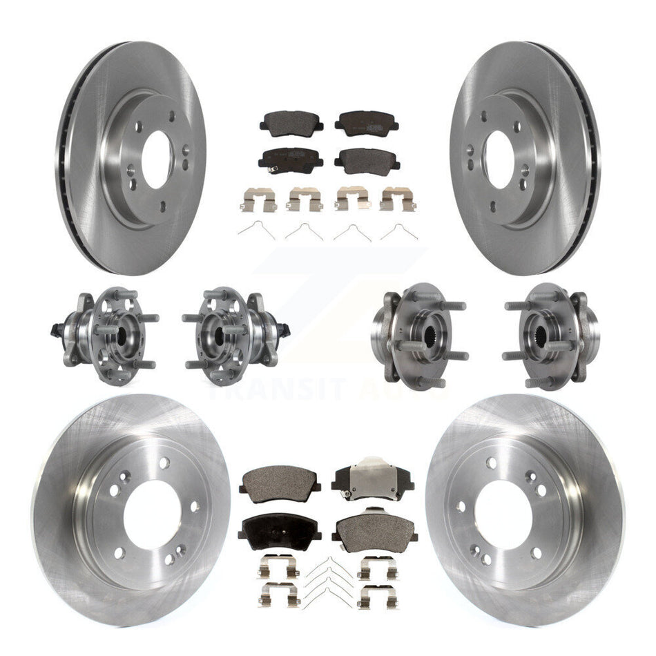 Front Rear Hub Bearings Assembly Disc Brake Rotors And Semi-Metallic Pads Kit (10Pc) For Kia Niro Hyundai Ioniq KBB-122663