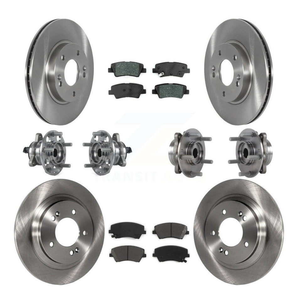 Front Rear Hub Bearings Assembly Disc Brake Rotors And Semi-Metallic Pads Kit (10Pc) For 2018-2019 Kia Niro Hyundai Ioniq KBB-122679