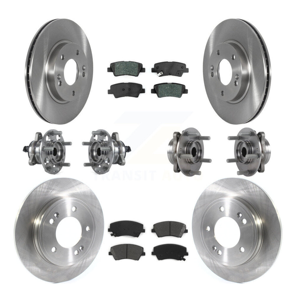 Front Rear Hub Bearings Assembly Disc Brake Rotors And Semi-Metallic Pads Kit (10Pc) For Kia Niro Hyundai Ioniq KBB-122680