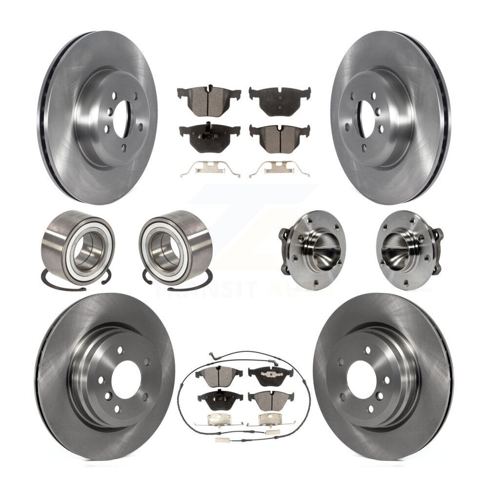 Front Rear Wheel Hub Bearings Assembly Disc Brake Rotors And Ceramic Pads Shoes Kit (10Pc) For 2012 BMW 335i Convertible With Blue Painted Calipers KBB-122697