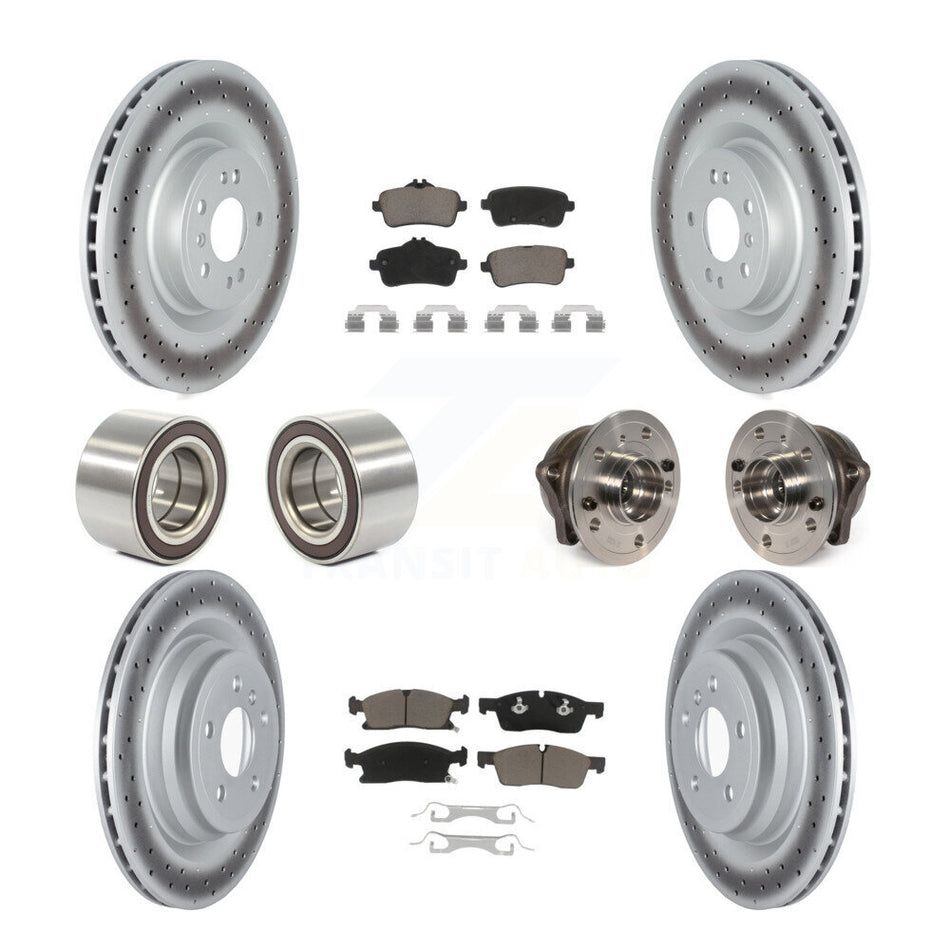 Front Rear Wheel Hub Bearings Assembly Coated Disc Brake Rotors And Ceramic Pads Shoes Kit (10Pc) For 2016-2017 Mercedes-Benz GLE400 With AMG Package KBB-122737
