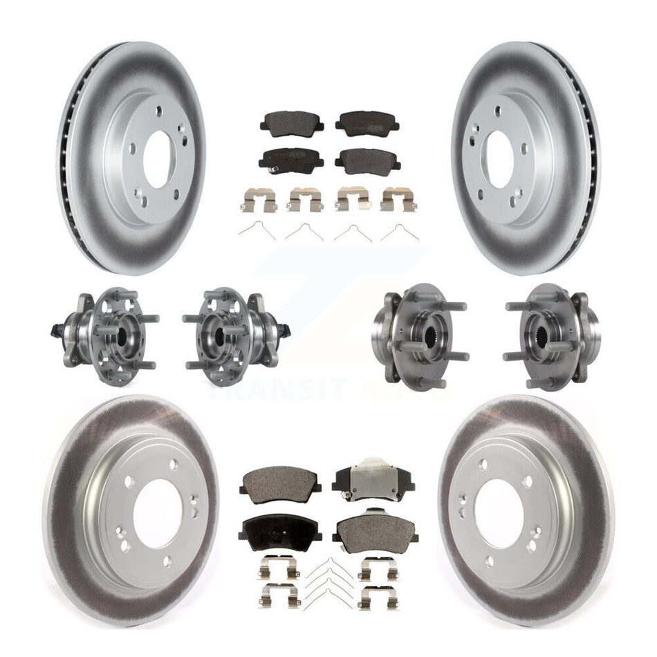 Front Rear Hub Bearings Assembly Coated Disc Brake Rotors And Semi-Metallic Pads Kit (10Pc) For Kia Niro Hyundai Ioniq KBB-122745