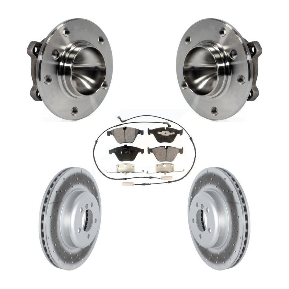 Front Hub Bearing Assembly With Coated Disc Brake Rotors And Semi-Metallic Pads Kit For 2012 BMW 335i Convertible Coupe Blue Painted Calipers KBB-122759