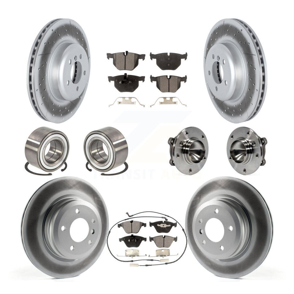 Front Rear Wheel Hub Bearings Assembly Coated Disc Brake Rotors And Semi-Metallic Pads Shoes Kit (10Pc) For 2012 BMW 335i Convertible With Blue Painted Calipers KBB-122772