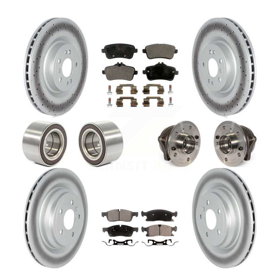 Front Rear Wheel Hub Bearings Assembly Coated Disc Brake Rotors And Semi-Metallic Pads Shoes Kit (10Pc) For 2016-2017 Mercedes-Benz GLE400 With AMG Package KBB-122779