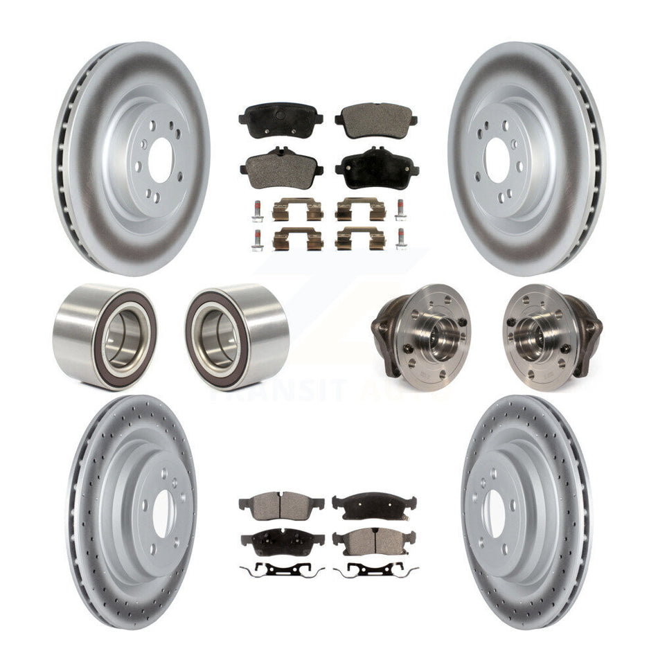 Front Rear Wheel Hub Bearings Assembly Coated Disc Brake Rotors And Semi-Metallic Pads Shoes Kit (10Pc) For 2016-2017 Mercedes-Benz GLE400 With AMG Package KBB-122780
