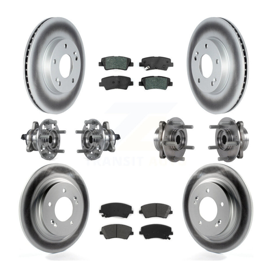 Front Rear Hub Bearings Assembly Coated Disc Brake Rotors And Semi-Metallic Pads Kit (10Pc) For 2018-2019 Kia Niro Hyundai Ioniq KBB-122788