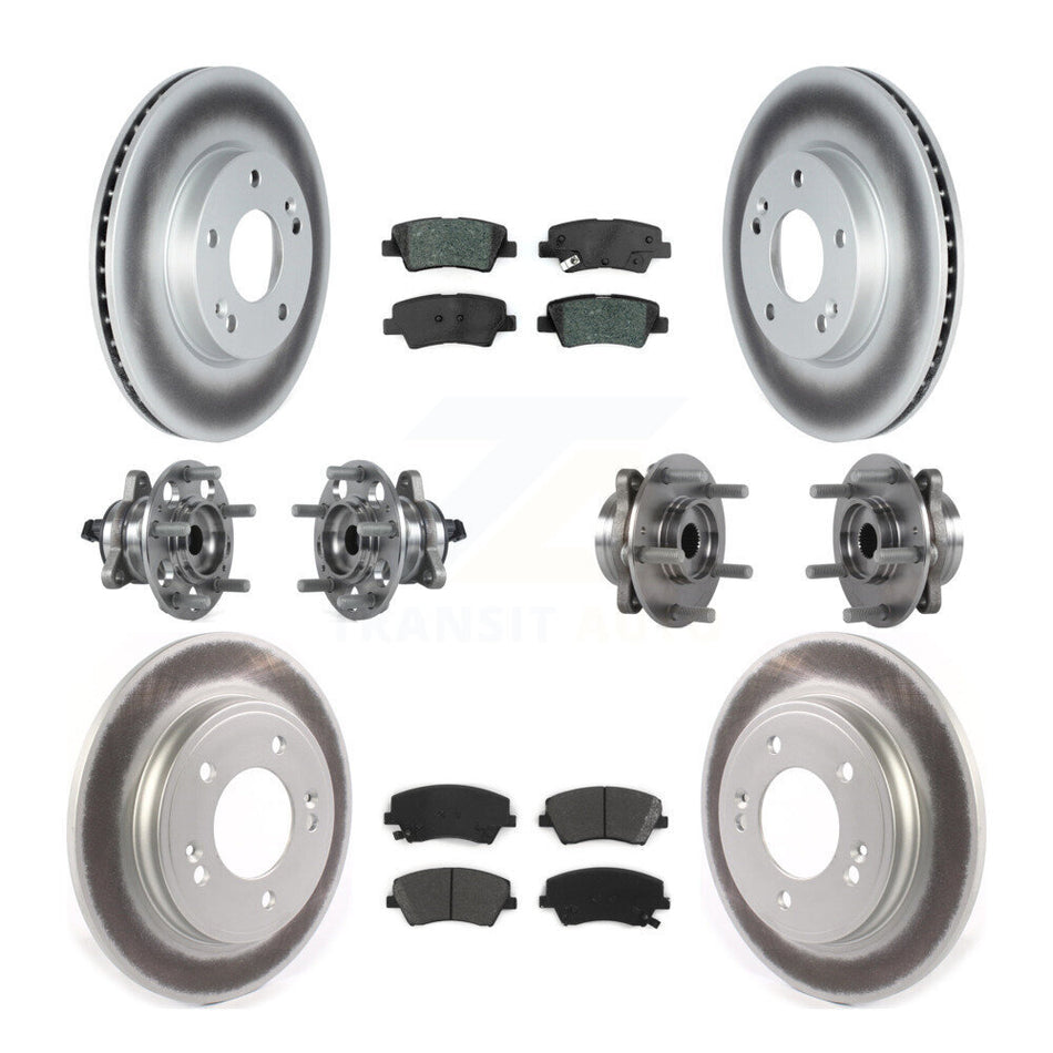 Front Rear Hub Bearings Assembly Coated Disc Brake Rotors And Semi-Metallic Pads Kit (10Pc) For Kia Niro Hyundai Ioniq KBB-122789