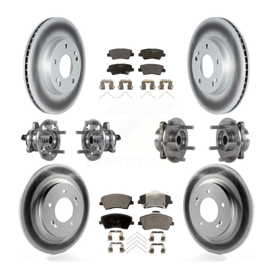 Front Rear Hub Bearings Assembly Coated Disc Brake Rotors And Ceramic Pads Kit (10Pc) For 2018-2019 Kia Niro Hyundai Ioniq KBB-122818