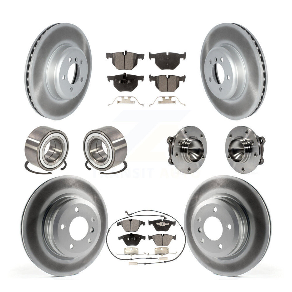 Front Rear Wheel Hub Bearings Assembly Coated Disc Brake Rotors And Ceramic Pads Shoes Kit (10Pc) For 2012 BMW 335i Convertible With Blue Painted Calipers KBB-122842