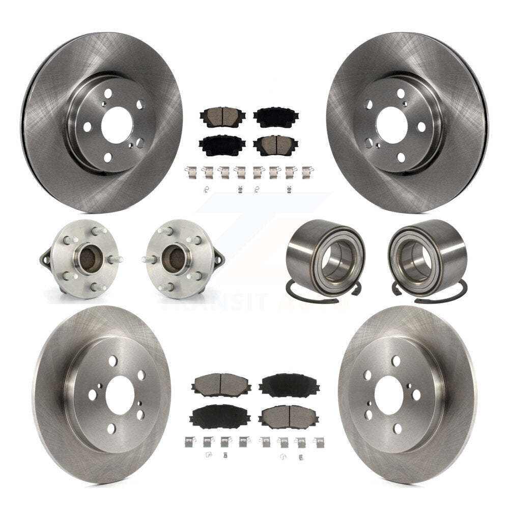 Front Rear Hub Bearing Brake Rotor Pad Kit (10Pc) For 2019 Toyota Corolla Sedan with 1.8L KBB-122901