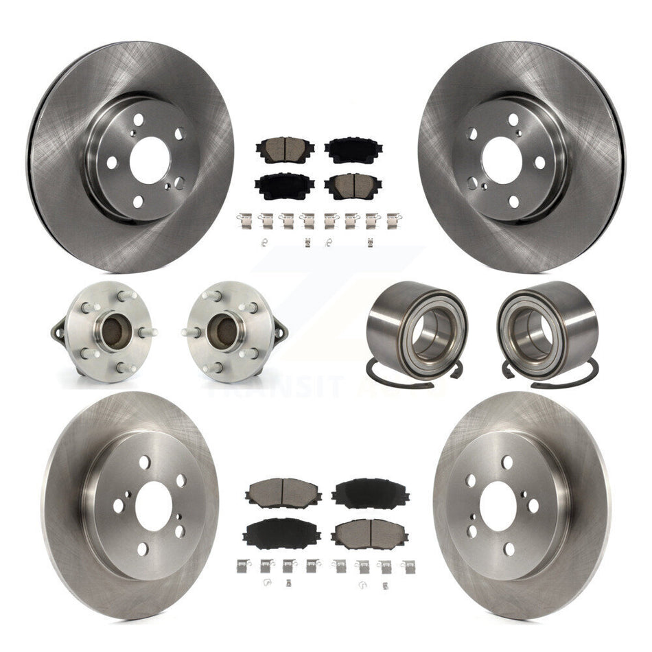 Front Rear Hub Bearing Brake Rotor Pad Kit (10Pc) For 2019 Toyota Corolla Sedan with 1.8L KBB-122901