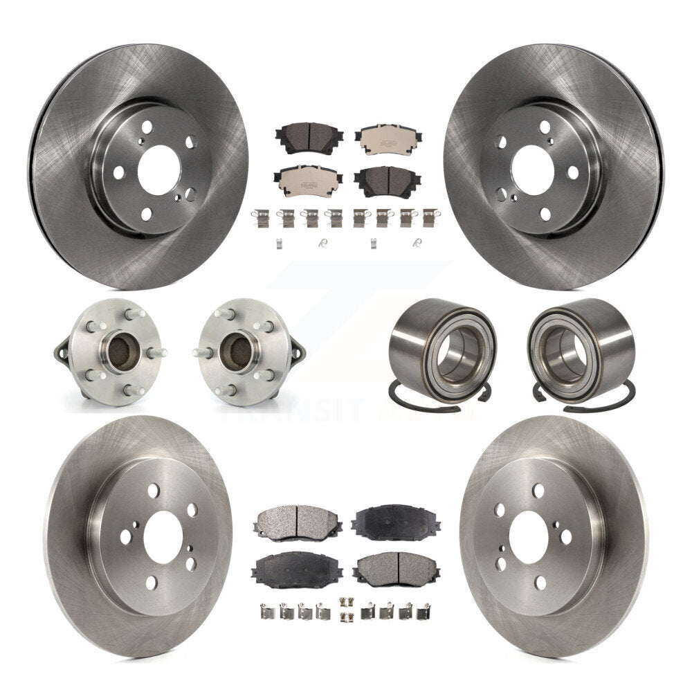 Front Rear Hub Bearing Brake Rotor Pad Kit (10Pc) For 2019 Toyota Corolla Sedan with 1.8L KBB-122908
