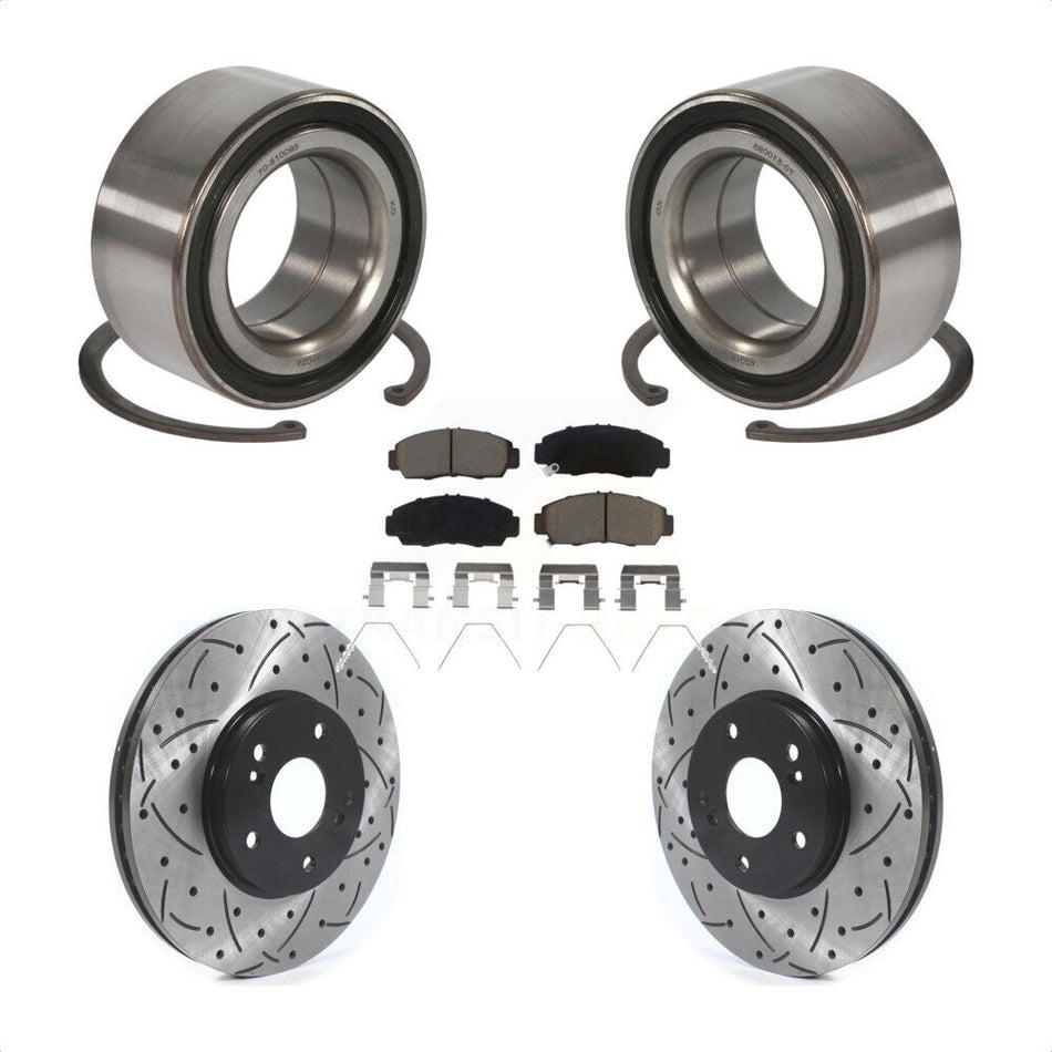 Front Wheel Bearing With Coated Drilled Slotted Disc Brake Rotors And Ceramic Pads Kit For Honda Accord Acura TSX KBB-122914