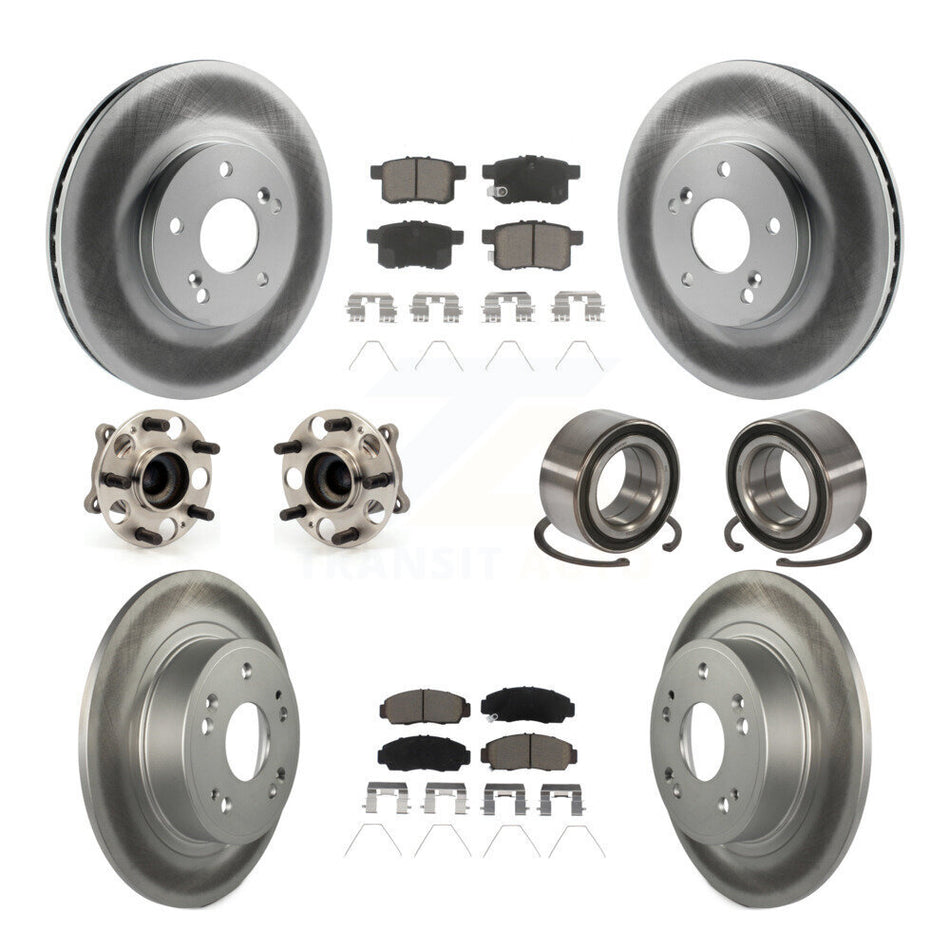 Front Rear Wheel Hub Bearings Assembly Coated Disc Brake Rotors And Ceramic Pads Kit (10Pc) For Honda Accord Acura TSX KBB-122923