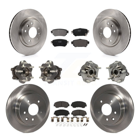 Front Rear Hub Bearing Brake Rotor Pads Kit (10Pc) For 2019 Nissan Rogue Sport S with AWD KBB-122958