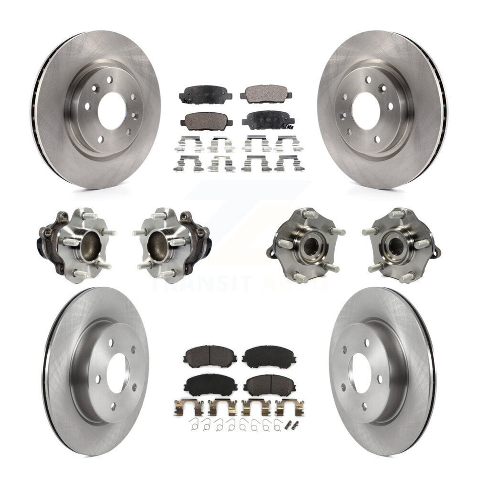 Front Rear Hub Bearings Assembly Disc Brake Rotors And Semi-Metallic Pads Kit (10Pc) For 2019 Nissan Rogue Sport SL with FWD With Manual Parking KBB-122962