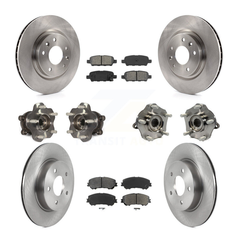 Front Rear Hub Bearings Assembly Disc Brake Rotors And Semi-Metallic Pads Kit (10Pc) For 2019-2019 Nissan Rogue Sport Qashqai With Manual Parking SL with AWD KBB-122967