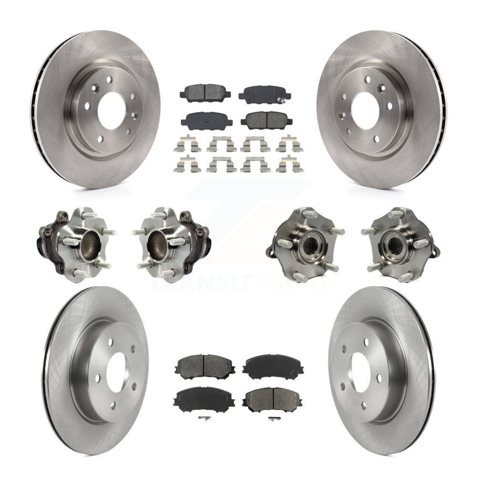Front Rear Hub Bearings Assembly Disc Brake Rotors And Semi-Metallic Pads Kit (10Pc) For 2019 Nissan Rogue Sport SL with FWD With Manual Parking KBB-122968