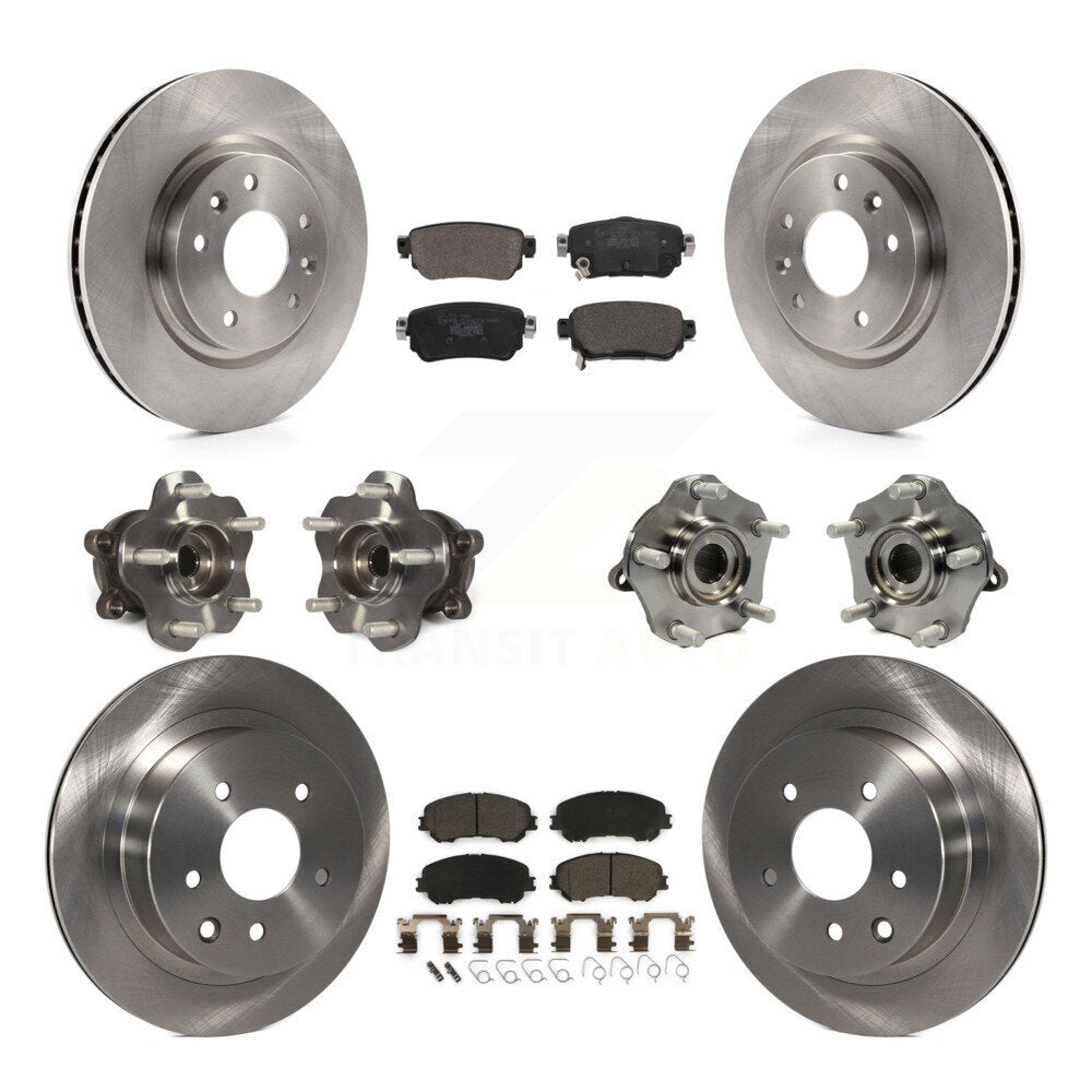 Front Rear Hub Bearing Brake Rotor Pads Kit (10Pc) For 2019 Nissan Rogue Sport S with AWD KBB-122971