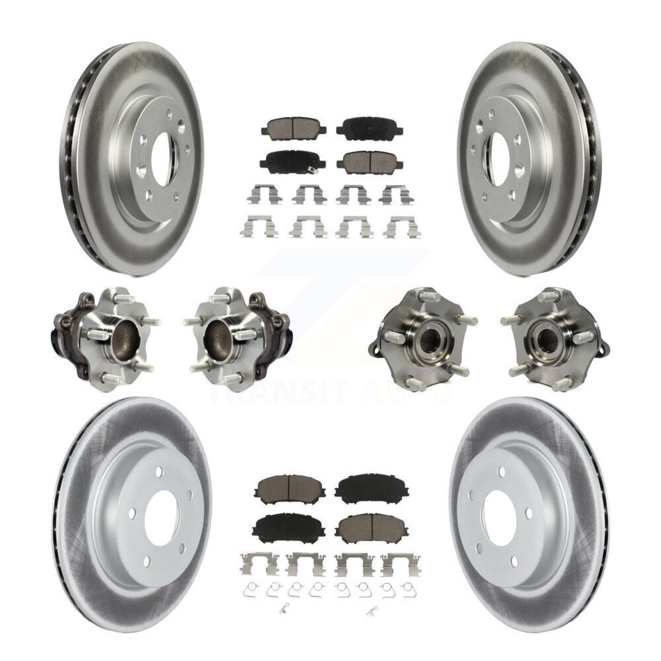 Front Rear Hub Bearings Assembly Coated Disc Brake Rotors And Ceramic Pads Kit (10Pc) For 2019 Nissan Rogue Sport SL with FWD With Manual Parking KBB-122991