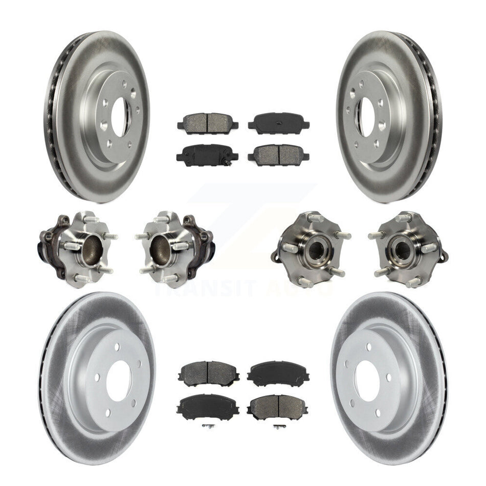 Front Rear Hub Bearings Assembly Coated Disc Brake Rotors And Semi-Metallic Pads Kit (10Pc) For 2019 Nissan Rogue Sport SL with FWD With Manual Parking KBB-123006