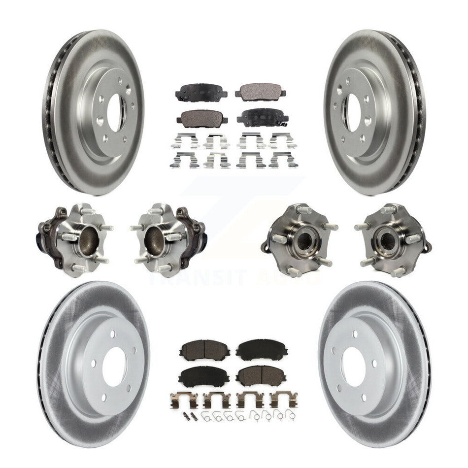 Front Rear Hub Bearings Assembly Coated Disc Brake Rotors And Ceramic Pads Kit (10Pc) For 2019 Nissan Rogue Sport SL with FWD With Manual Parking KBB-123010