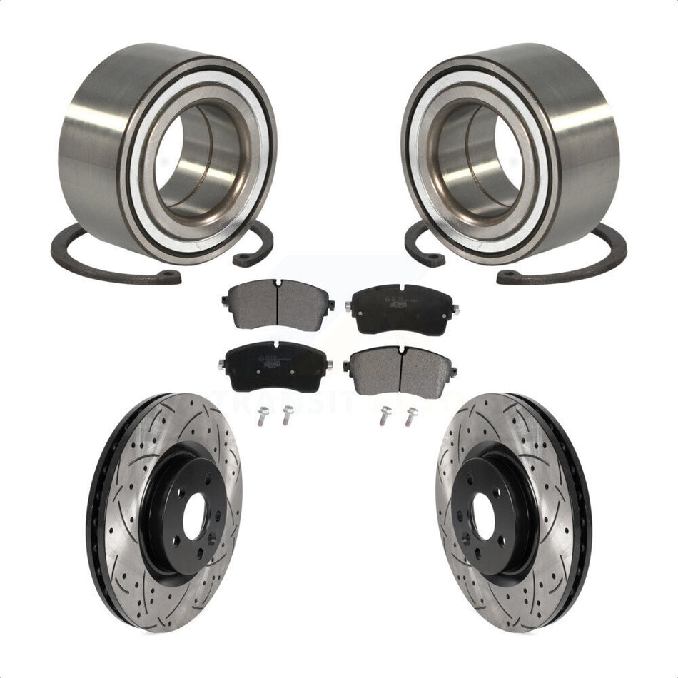 Front Wheel Bearing With Coated Drilled Slotted Disc Brake Rotors And Ceramic Pads Kit For 2018 Jaguar E-Pace S SE 325mm Diameter Rotor KBB-123021