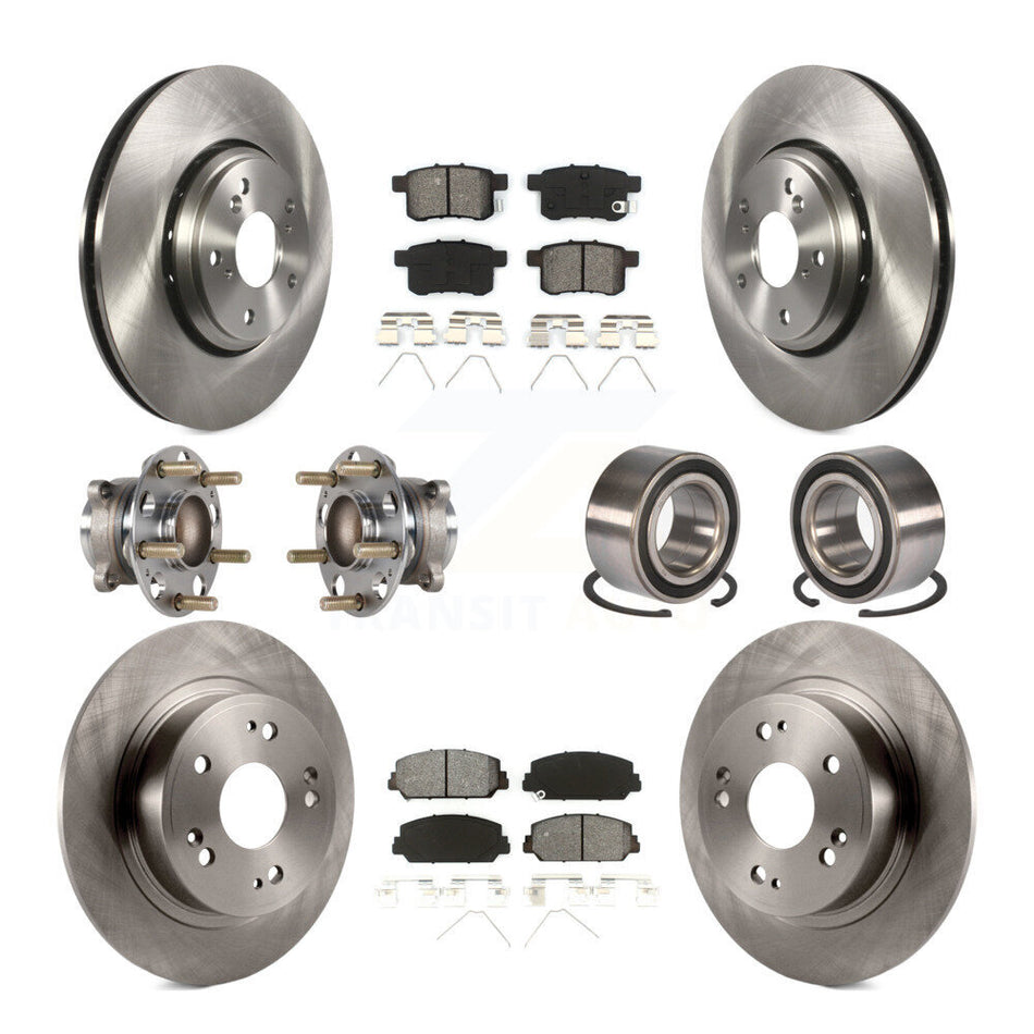 Front Rear Wheel Hub Bearings Assembly Disc Brake Rotors And Semi-Metallic Pads Kit (10Pc) For Honda Accord KBB-123163