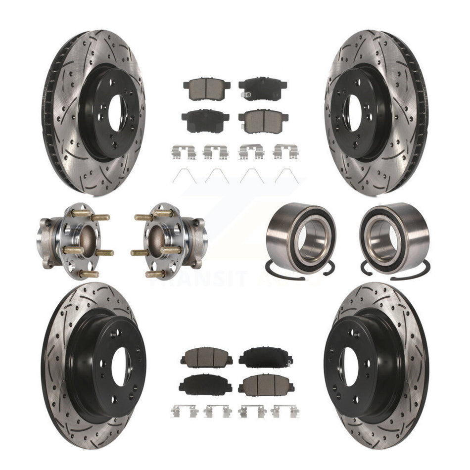Front Rear Wheel Hub Bearings Assembly Coated Disc Brake Rotors And Ceramic Pads Kit (10Pc) For Honda Accord KBB-123175
