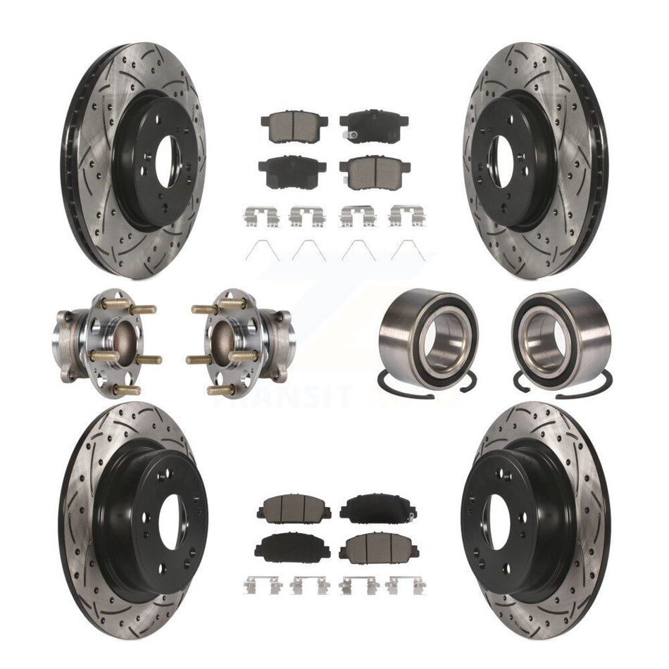 Front Rear Wheel Hub Bearings Assembly Coated Disc Brake Rotors And Ceramic Pads Kit (10Pc) For 2016-2017 Honda Accord EX-L with 3.5L KBB-123176