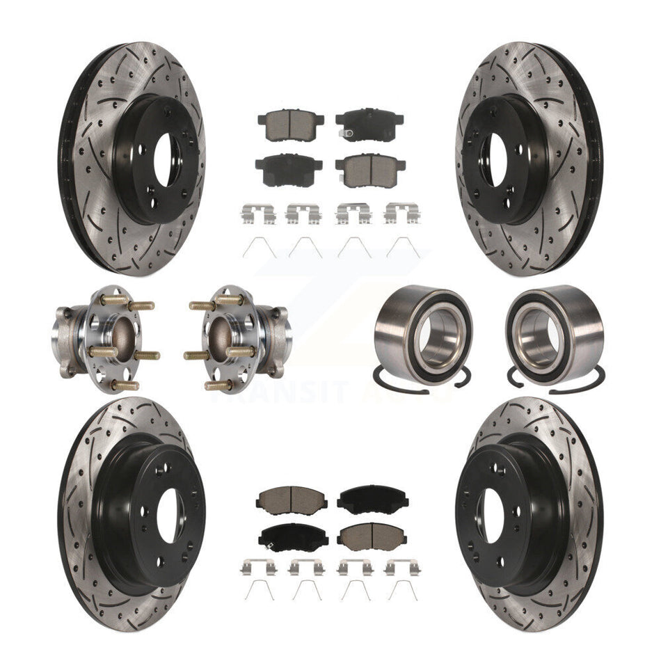 Front Rear Wheel Hub Bearings Assembly Coated Disc Brake Rotors And Ceramic Pads Kit (10Pc) For Honda Accord KBB-123178