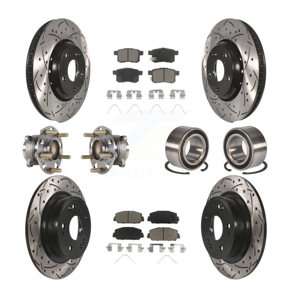 Front Rear Wheel Hub Bearings Assembly Coated Disc Brake Rotors And Ceramic Pads Kit (10Pc) For Honda Accord KBB-123179