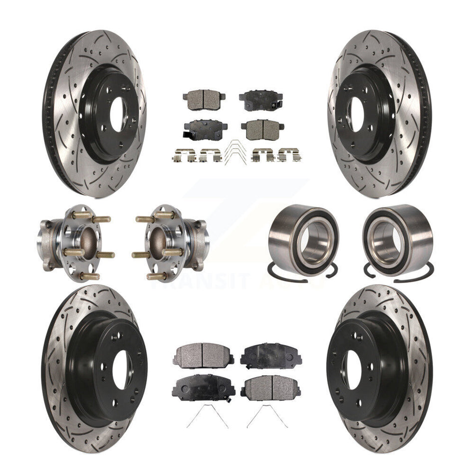 Front Rear Wheel Hub Bearings Assembly Coated Disc Brake Rotors And Semi-Metallic Pads Kit (10Pc) For Honda Accord KBB-123195