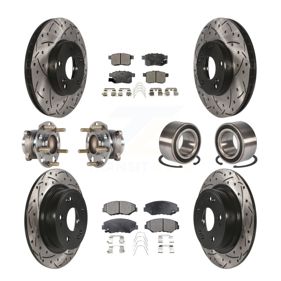 Front Rear Wheel Hub Bearings Assembly Coated Disc Brake Rotors And Semi-Metallic Pads Kit (10Pc) For Honda Accord KBB-123196