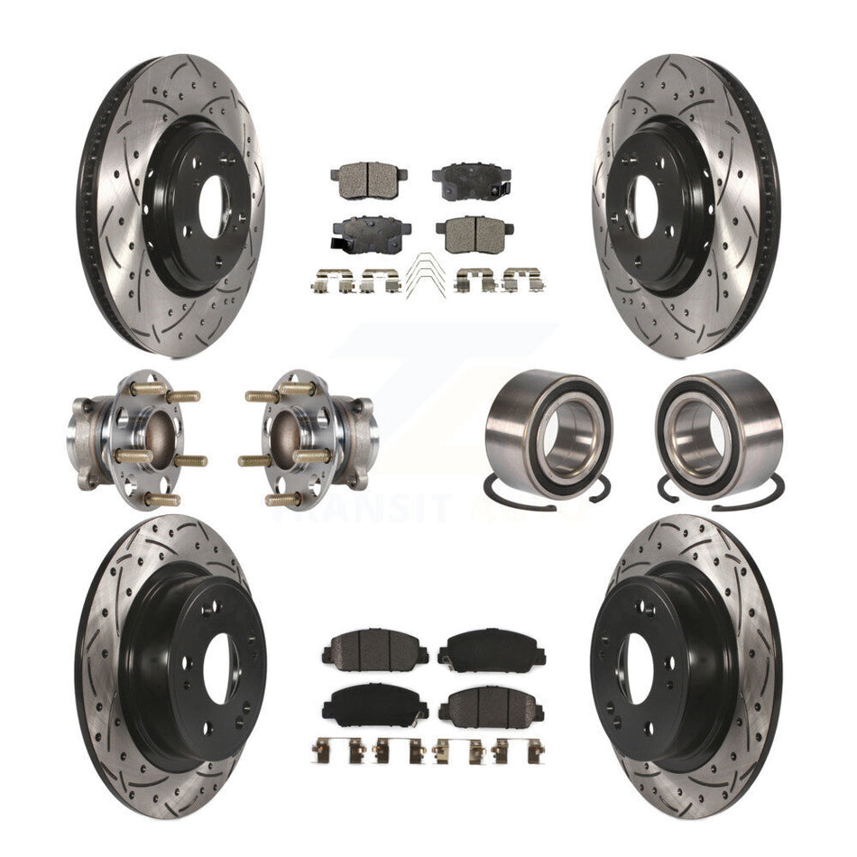 Front Rear Wheel Hub Bearings Assembly Coated Disc Brake Rotors And Semi-Metallic Pads Kit (10Pc) For 2017 Honda Accord Hybrid EX-L Touring KBB-123198