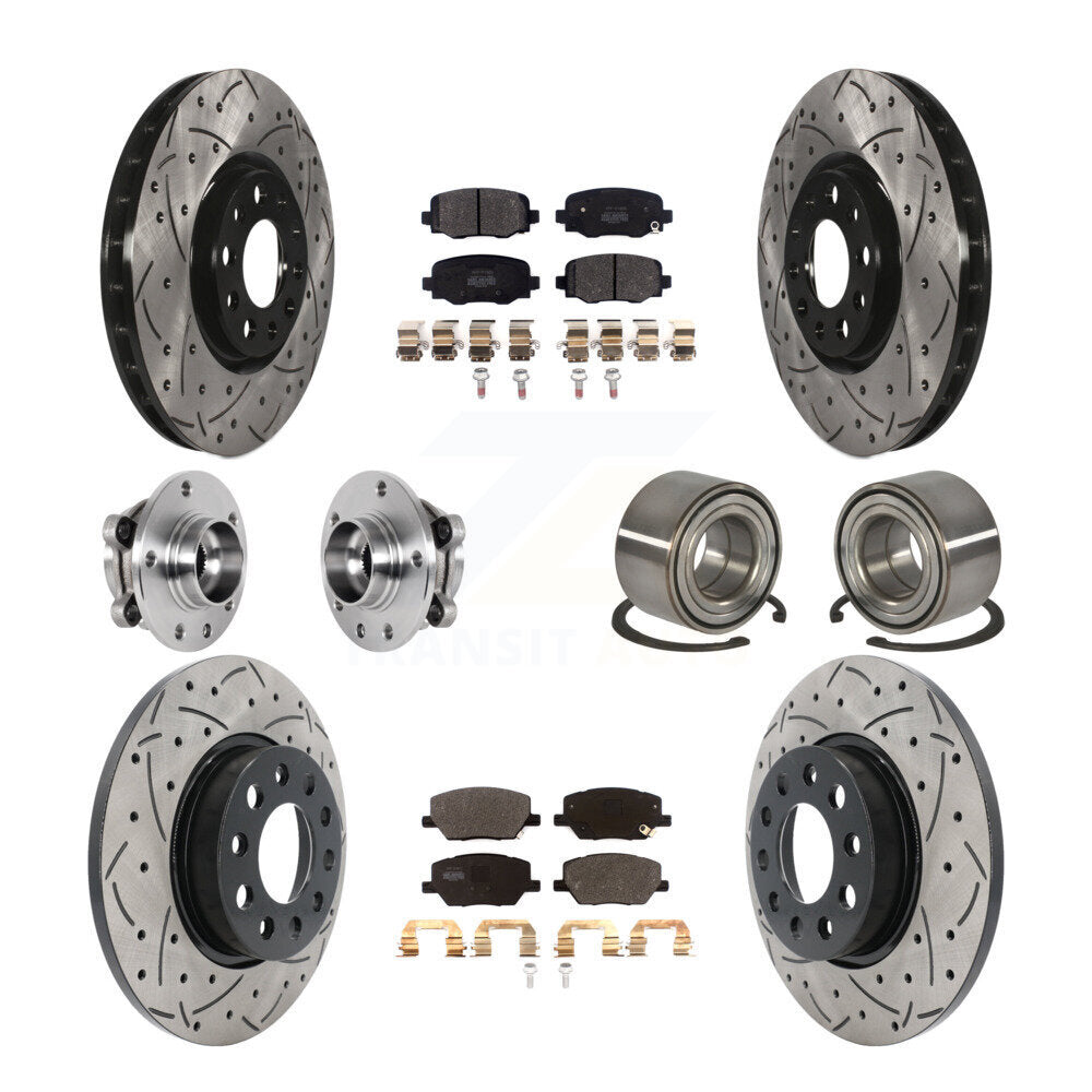 Front Rear Hub Bearing Coated Disc Brake Rotor Pad Kit (10Pc) For 2016-2018 Fiat 500X AWD KBB-123202