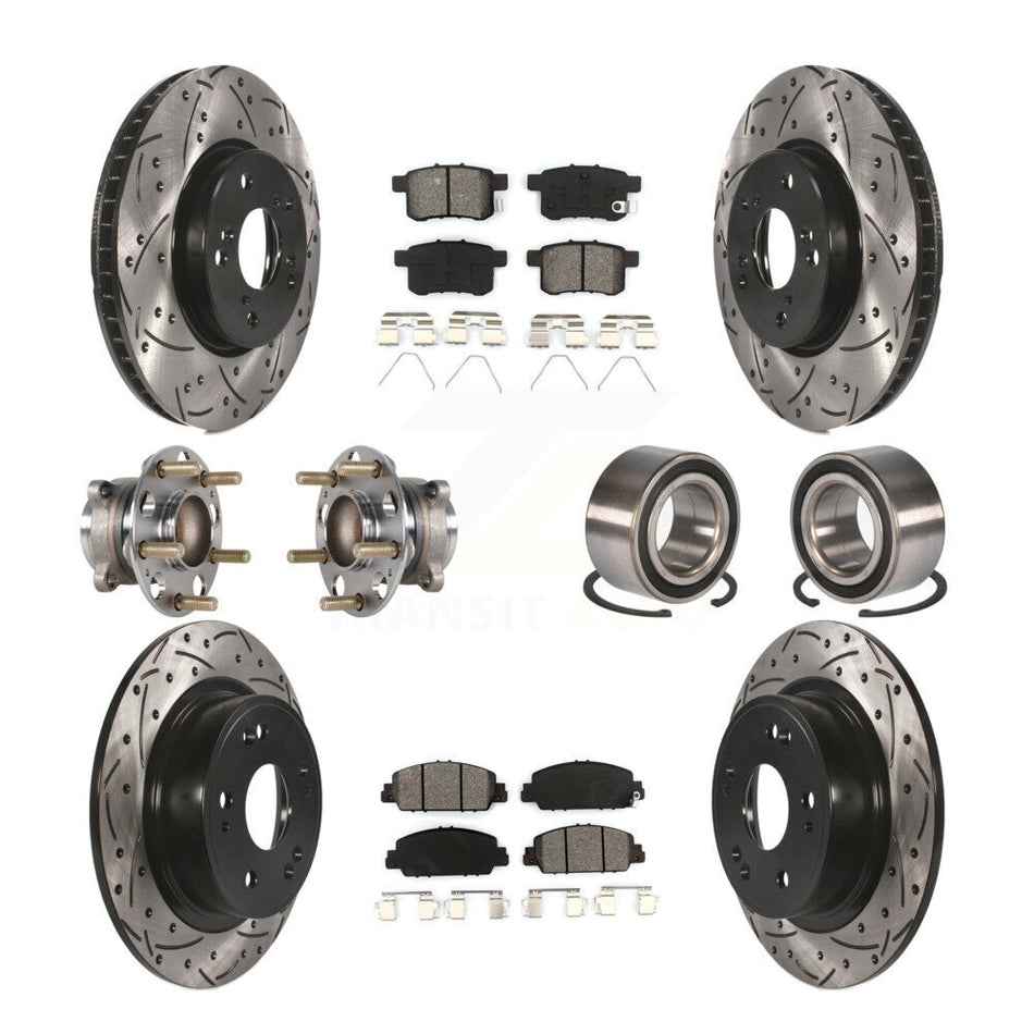 Front Rear Wheel Hub Bearings Assembly Coated Disc Brake Rotors And Semi-Metallic Pads Kit (10Pc) For Honda Accord KBB-123213