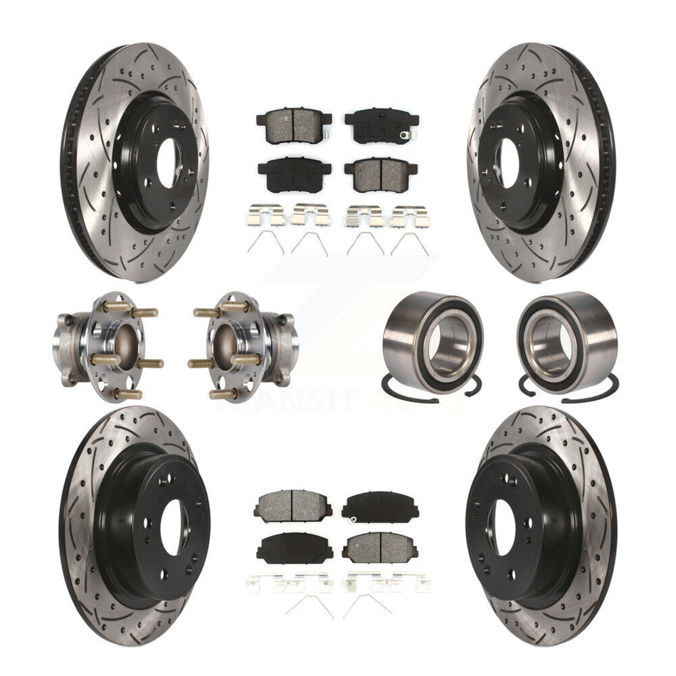 Front Rear Wheel Hub Bearings Assembly Coated Disc Brake Rotors And Semi-Metallic Pads Kit (10Pc) For Honda Accord KBB-123214