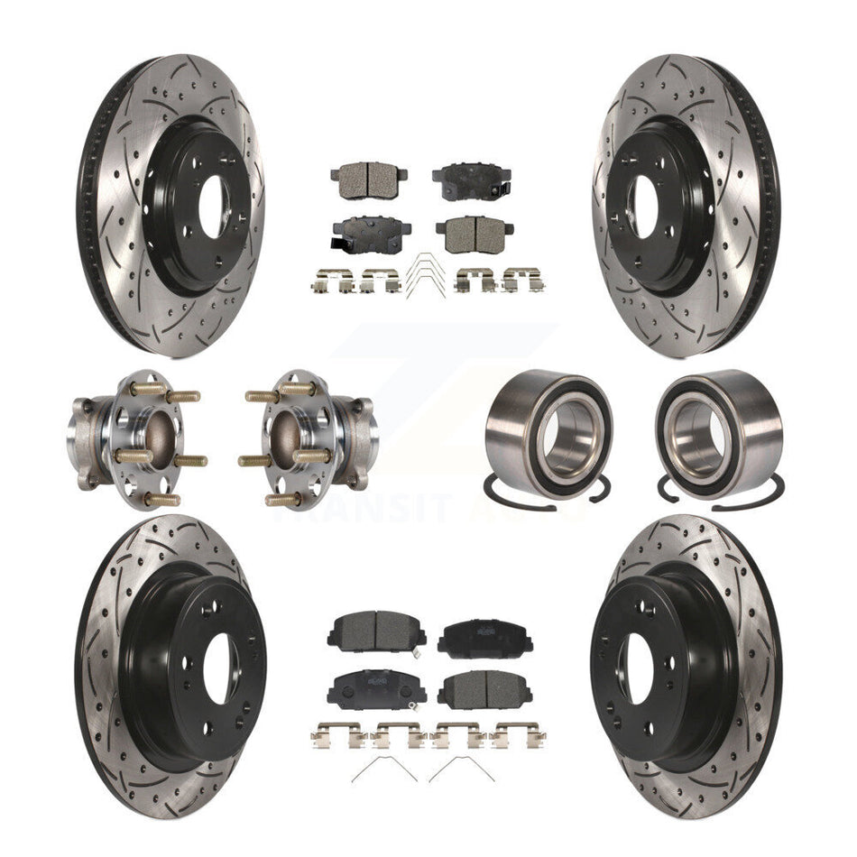 Front Rear Wheel Hub Bearings Assembly Coated Disc Brake Rotors And Ceramic Pads Kit (10Pc) For Honda Accord KBB-123223