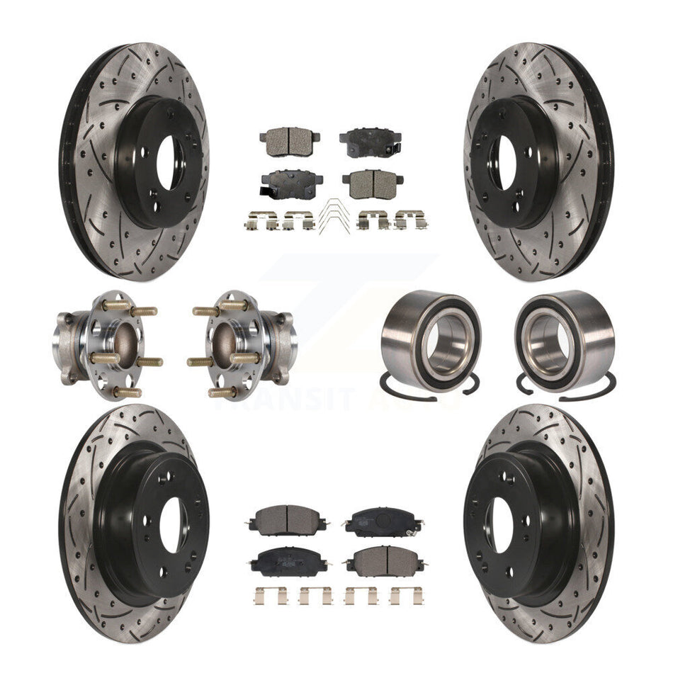 Front Rear Wheel Hub Bearings Assembly Coated Disc Brake Rotors And Ceramic Pads Kit (10Pc) For 2016 Honda Accord LX-S with 2.4L KBB-123224