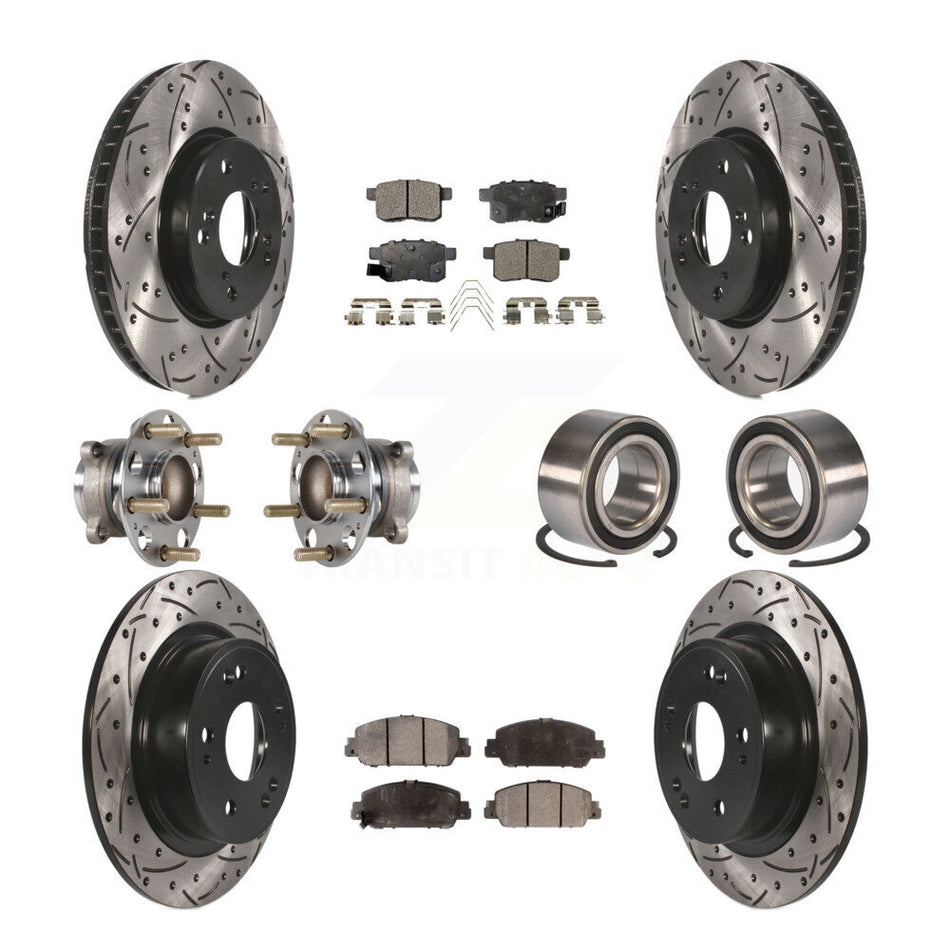 Front Rear Wheel Hub Bearings Assembly Coated Disc Brake Rotors And Ceramic Pads Kit (10Pc) For Honda Accord KBB-123225